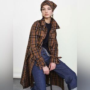 Derek Lam 10 Crosby Plaid Long Trench Coat 4